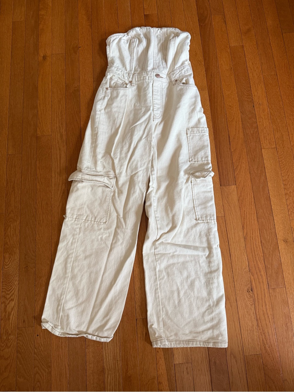 wild fable Cream Strapless Cargo Jumpsuit